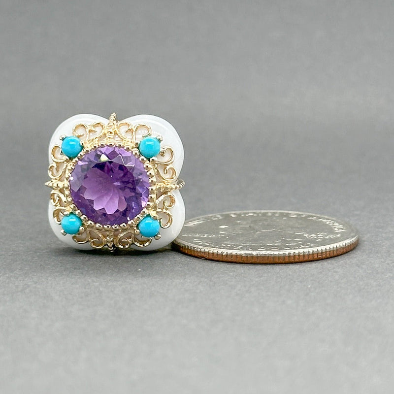 Estate 14K Y Gold 14.52ctw Agate, Amethyst & Turquoise Ring - Walter Bauman Jewelers