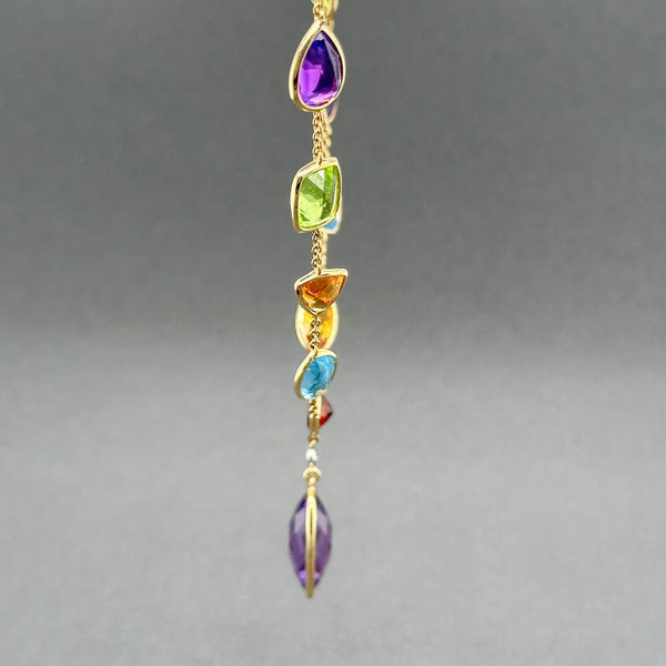 Estate 14K Y Gold 14.98ctw Multigemstone & Diamond Y Drop Necklace - Walter Bauman Jewelers