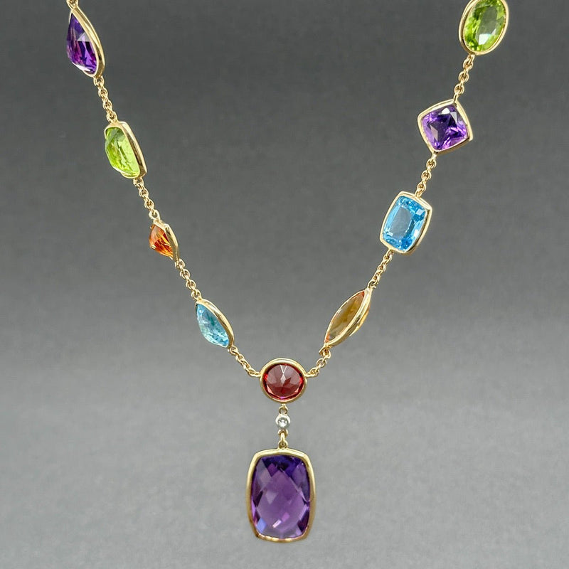 Estate 14K Y Gold 14.98ctw Multigemstone & Diamond Y Drop Necklace - Walter Bauman Jewelers