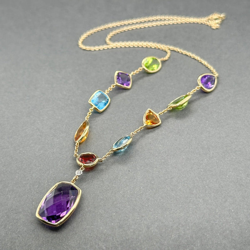 Estate 14K Y Gold 14.98ctw Multigemstone & Diamond Y Drop Necklace - Walter Bauman Jewelers