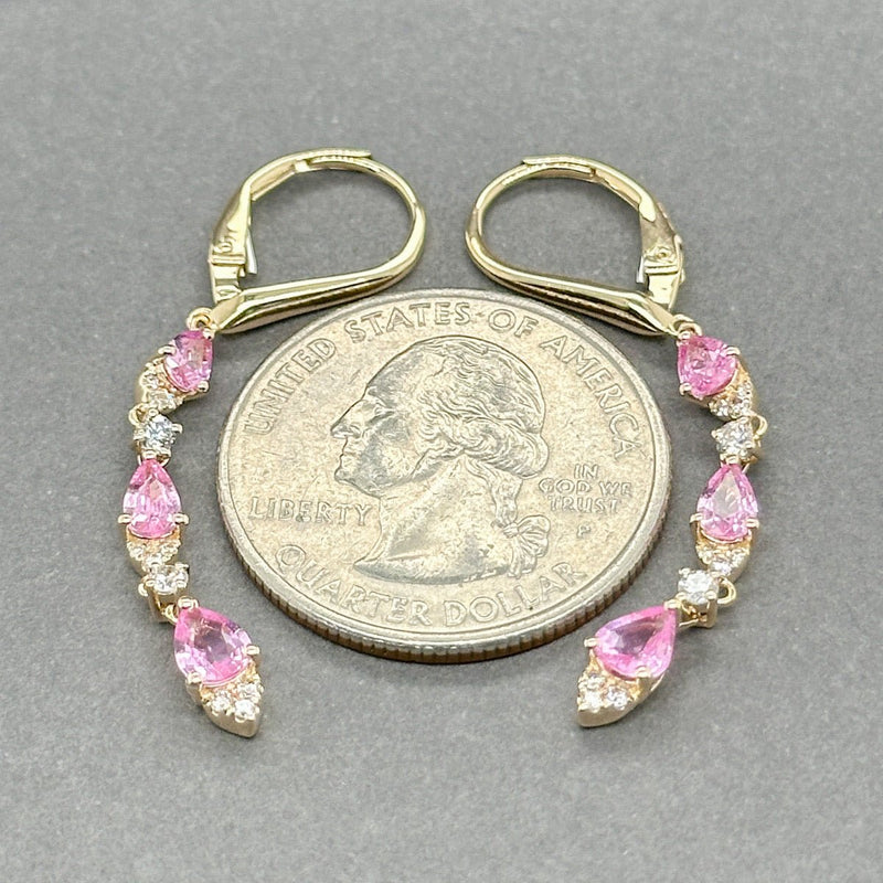 Estate 14K Y Gold 1.73ctw Lab - Created Pink & White Sapphire Dangle Earrings - Walter Bauman Jewelers