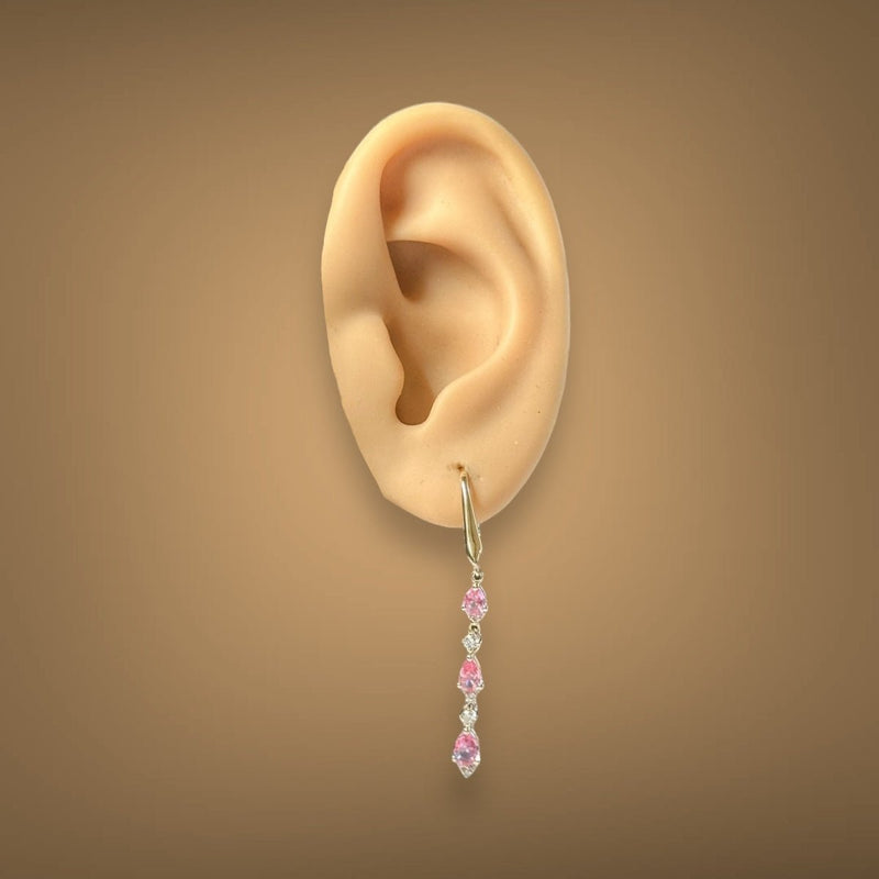 Estate 14K Y Gold 1.73ctw Lab - Created Pink & White Sapphire Dangle Earrings - Walter Bauman Jewelers