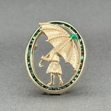 Estate 14K Y Gold 2.57ctw Garnet & Chrysoprase Girl w. Umbrella Pin - Walter Bauman Jewelers