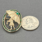 Estate 14K Y Gold 2.57ctw Garnet & Chrysoprase Girl w. Umbrella Pin - Walter Bauman Jewelers