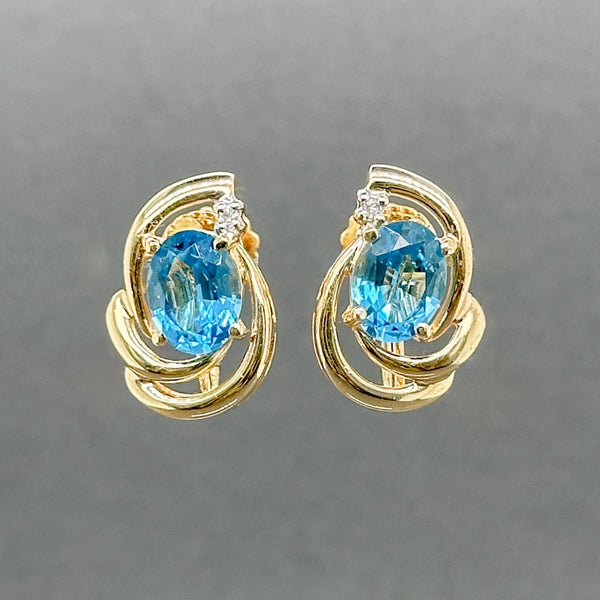 Estate 14K Y Gold 2.72ctw Blue Topaz & 0.01ctw H - I/SI2 Diamond Earrings - Walter Bauman Jewelers