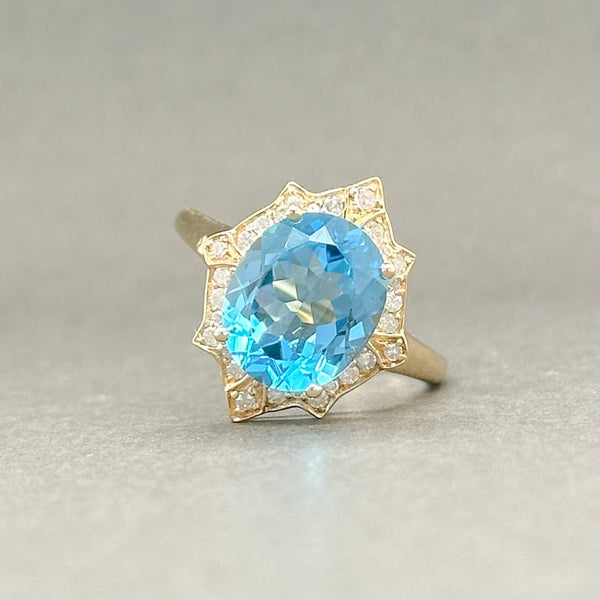Estate 14K Y Gold 4.01ct Blue Topaz & 0.19ctw G-H/SI2-I1 Diamond Cocktail Ring - Walter Bauman Jewelers