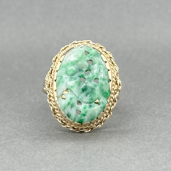 Estate 14K Y Gold 4.46ct Carved Jadeite Ring - Walter Bauman Jewelers