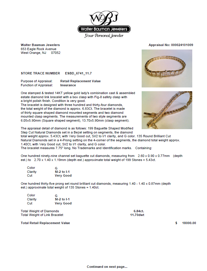 Estate 14K Y Gold 6.84ctw G/SI2-I1 Diamond Tennis Bracelet - Walter Bauman Jewelers
