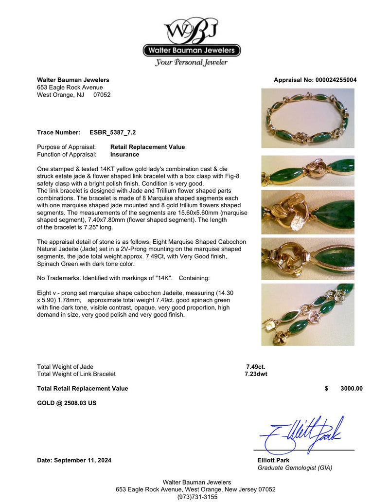 Estate 14K Y Gold 7.49ctw Jadeite Bracelet - Walter Bauman Jewelers