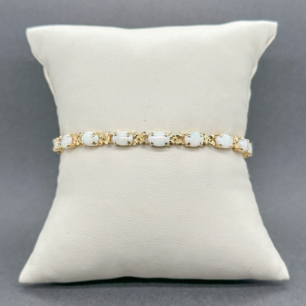 Estate 14K Y Gold 7.99ctw White Opal Line Bracelet - Walter Bauman Jewelers