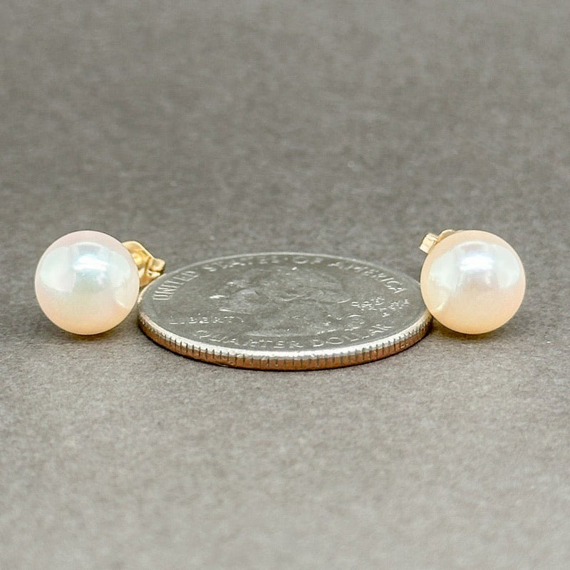 Estate 14K Y Gold 8.3mm Akoya Pearl Stud Earrings - Walter Bauman Jewelers