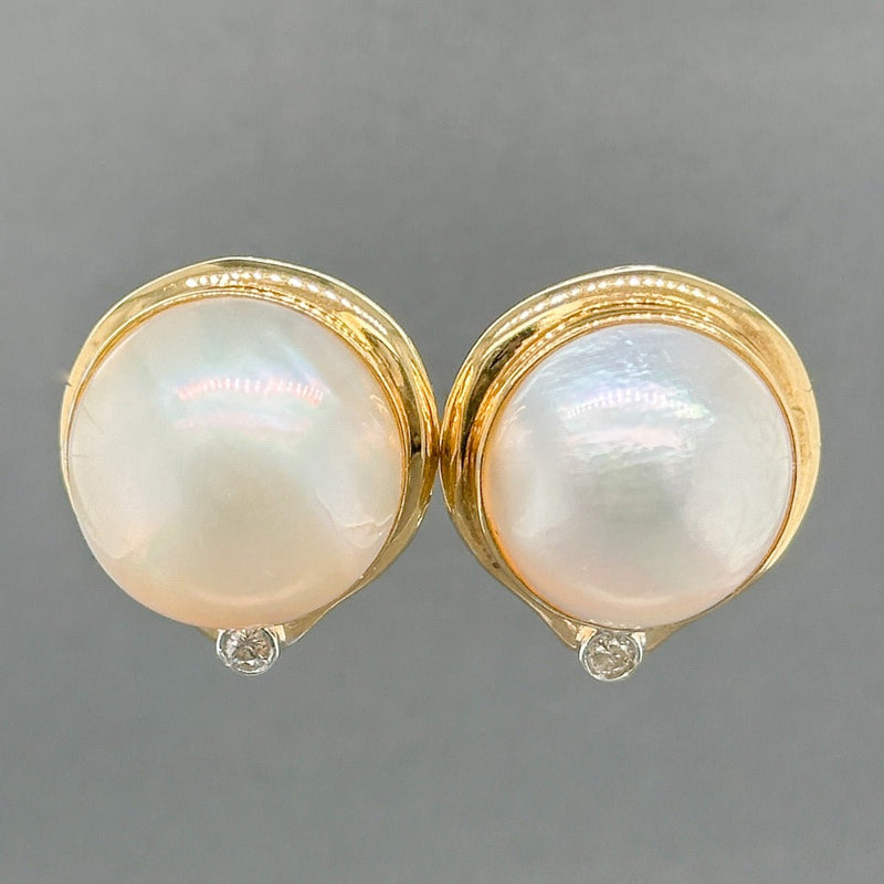 Estate 14K Y Gold Mabe Pearl & 0.15ctw H - I/SI1 - 2 Diamond Earrings - Walter Bauman Jewelers