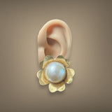 Estate 14K Y Gold Mabe Pearl Flower Clip On Earrings - Walter Bauman Jewelers