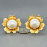 Estate 14K Y Gold Mabe Pearl Flower Clip On Earrings - Walter Bauman Jewelers