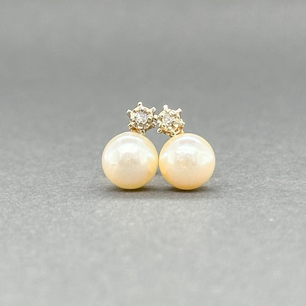 Estate 14K Y Gold Pearl & 0.01ctw H - I/SI1 Diamond Stud Earrings - Walter Bauman Jewelers