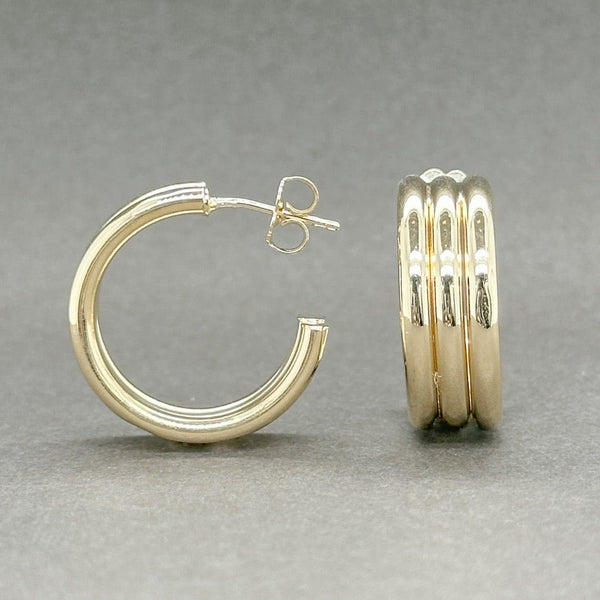 Estate 14K Y Gold Triple Grooved Hoop Earrings - Walter Bauman Jewelers