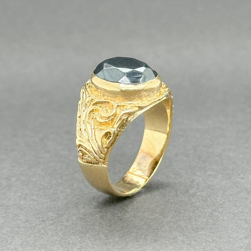 Estate 15K Y Gold 4.00ct Hematite Filigree Signet Ring - Walter Bauman Jewelers