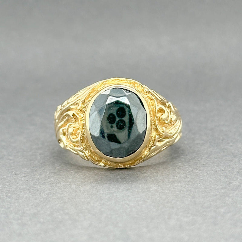 Estate 15K Y Gold 4.00ct Hematite Filigree Signet Ring - Walter Bauman Jewelers