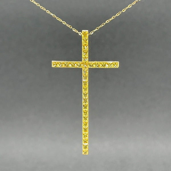 Estate 18K R Gold 1.24ctw Lab Yellow Sapphire Cross Pendant - Walter Bauman Jewelers