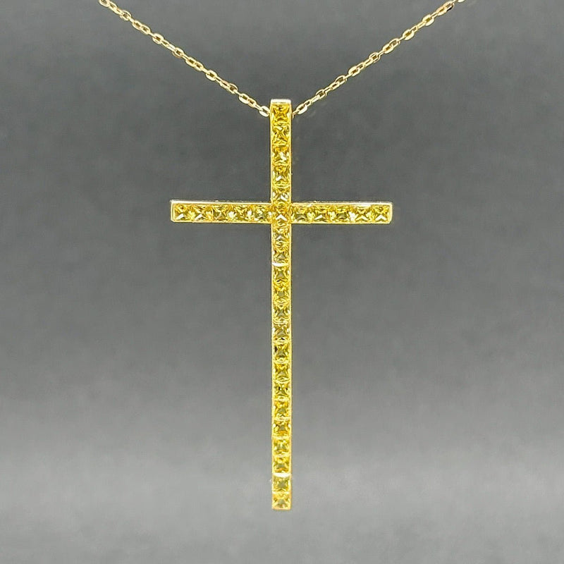 Estate 18K R Gold 1.24ctw Lab Yellow Sapphire Cross Pendant - Walter Bauman Jewelers