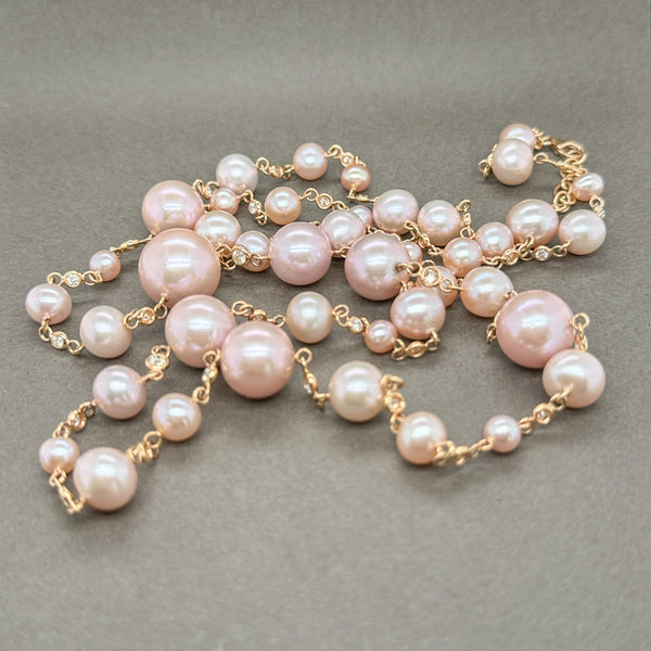 Estate 18K R Gold Pink Akoya & South Sea Pearl & 2.14ctw Fancy Yellow/SI1-2 Diamond Necklace - Walter Bauman Jewelers