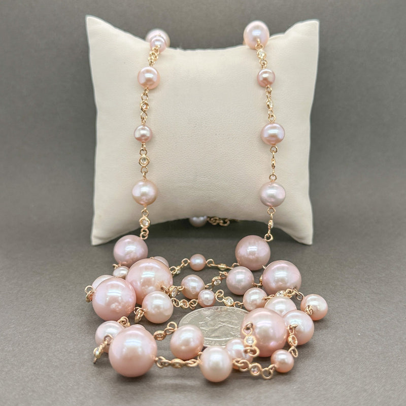 Estate 18K R Gold Pink Akoya & South Sea Pearl & 2.14ctw Fancy Yellow/SI1-2 Diamond Necklace - Walter Bauman Jewelers