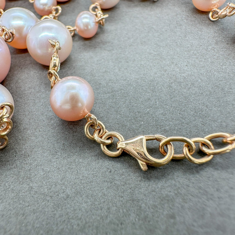 Estate 18K R Gold Pink Akoya & South Sea Pearl & 2.14ctw Fancy Yellow/SI1-2 Diamond Necklace - Walter Bauman Jewelers