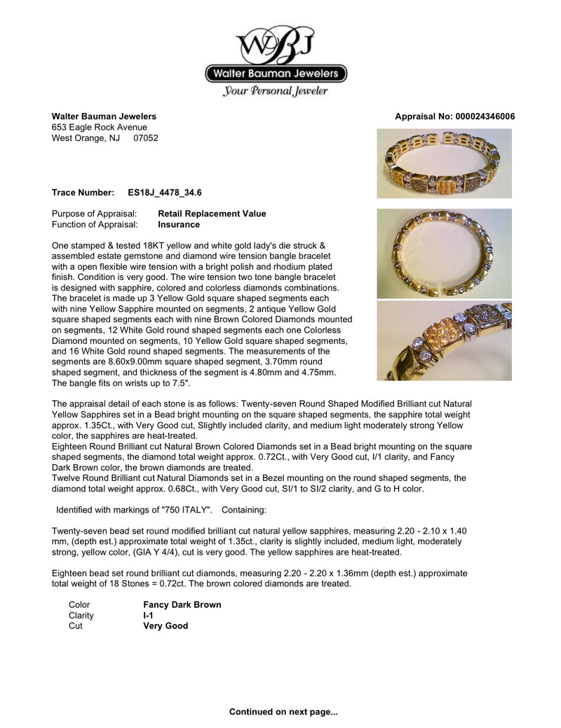 Estate 18K TT Gold 1.35ctw Sapphire & 1.40ctw Diamond Bracelet - Walter Bauman Jewelers