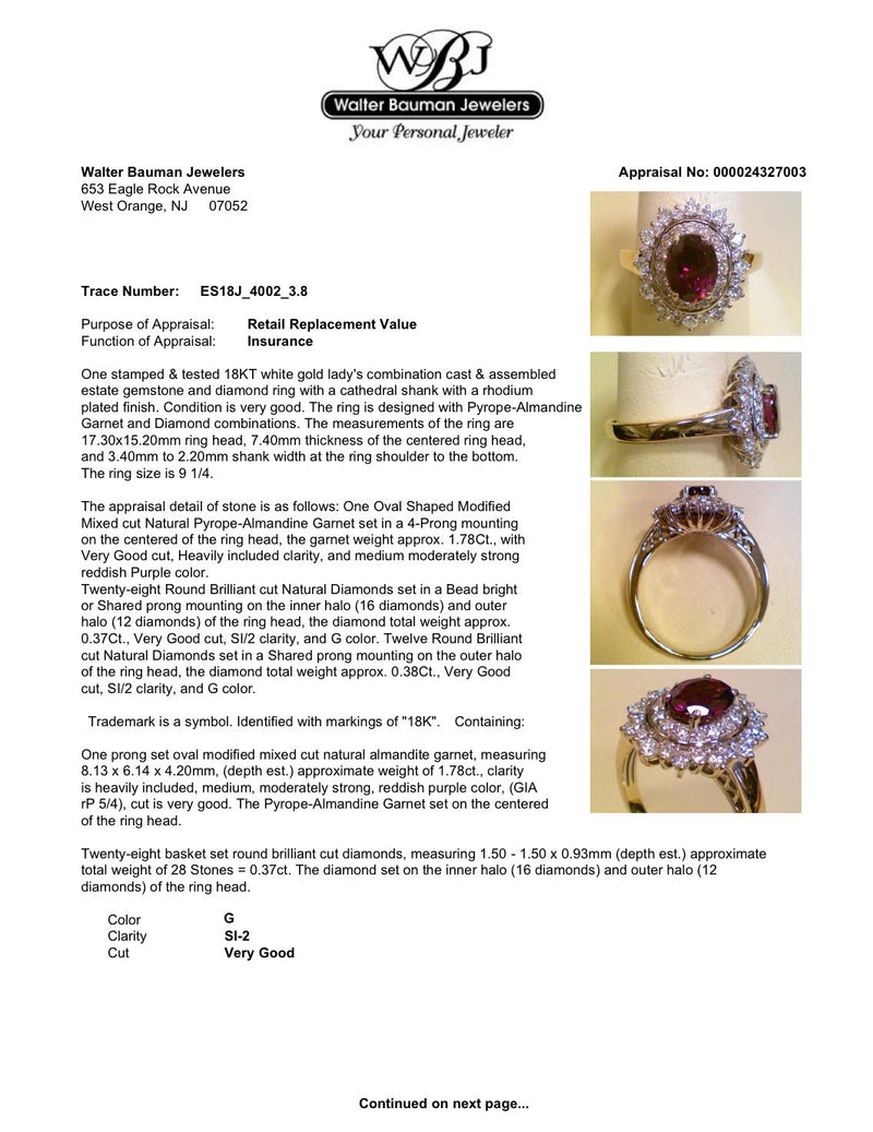 Estate 18K TT Gold 1.78ct Garnet & 0.75ctw G/SI2 Diamond Ring - Walter Bauman Jewelers