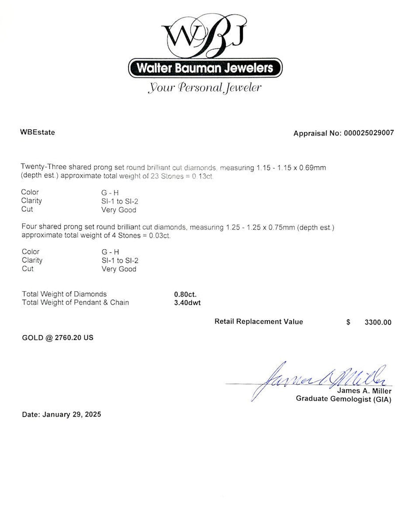 Estate 18K W Gold 0.80ctw G - H/VS1 - SI2 Diamond Cluster Pendant - Walter Bauman Jewelers