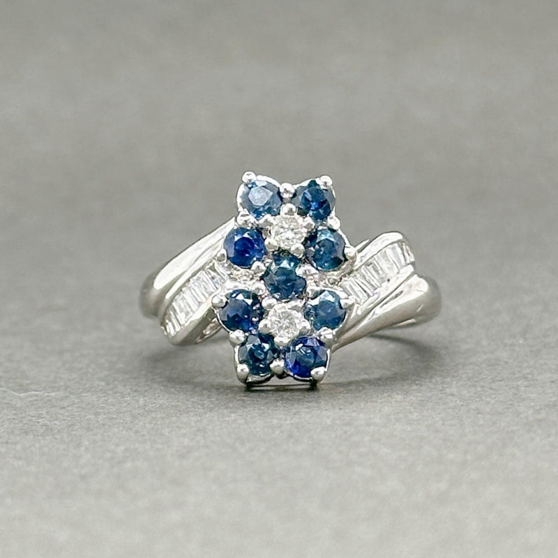 Estate 18K W Gold 0.81ctw Sapphire & 0.21ctw H - I/SI2 - I1 Diamond Flower Ring - Walter Bauman Jewelers