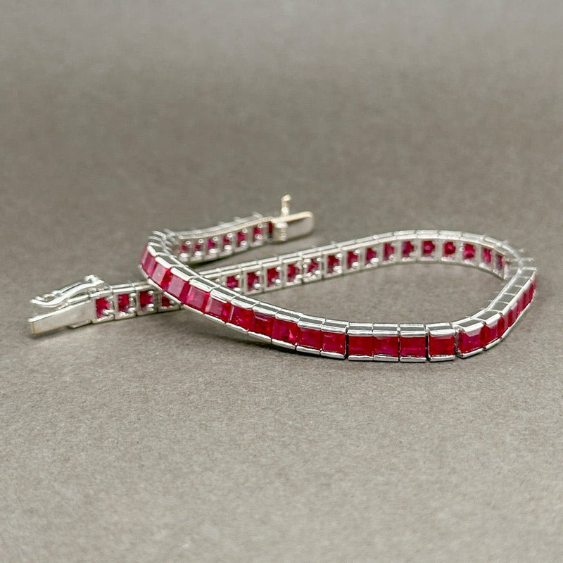 Estate 18K W Gold 10.64ctw Lab-Created Ruby Line Bracelet - Walter Bauman Jewelers