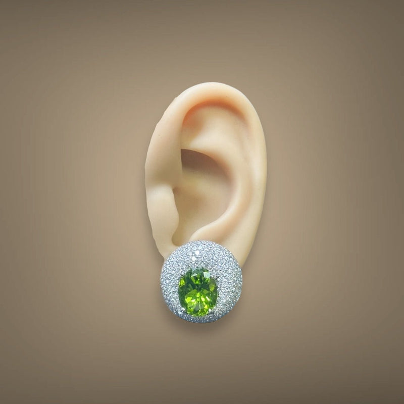 Estate 18K W Gold 11.58ctw Peridot & 8.21ctw G - H/SI1 - 2 Diamond Earrings - Walter Bauman Jewelers