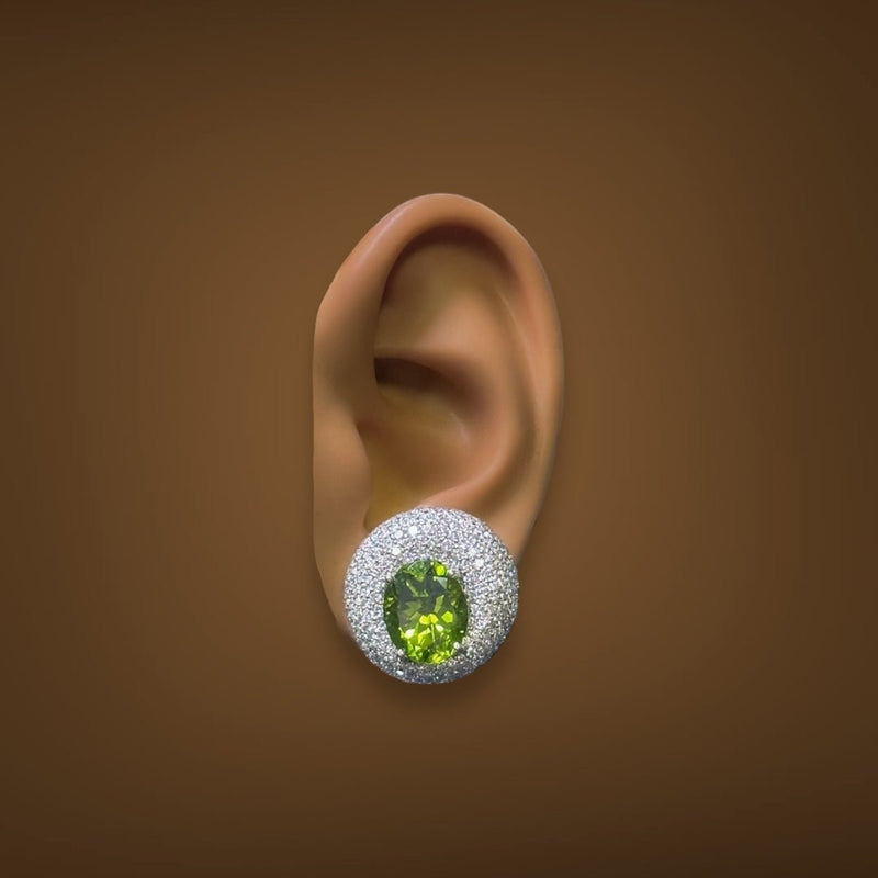 Estate 18K W Gold 11.58ctw Peridot & 8.21ctw G - H/SI1 - 2 Diamond Earrings - Walter Bauman Jewelers