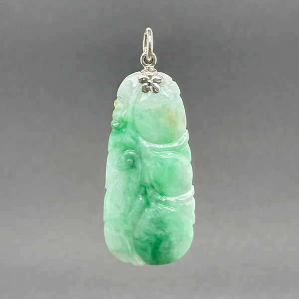 Estate 18K W Gold 21.16ct Carved Peacock Jadeite Pendant - Walter Bauman Jewelers