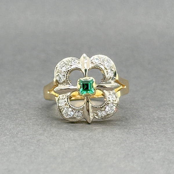 Estate 18K Y Gold 0.31ctw Diamond & 0.16ct Emerald Ring - Walter Bauman Jewelers