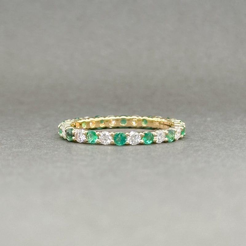 Estate 18K Y Gold 0.60ctw Emerald & 0.63ctw G-H/VS1-2 Diamond Eternity Ring - Walter Bauman Jewelers