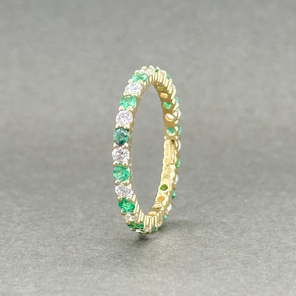 Estate 18K Y Gold 0.60ctw Emerald & 0.63ctw G-H/VS1-2 Diamond Eternity Ring - Walter Bauman Jewelers