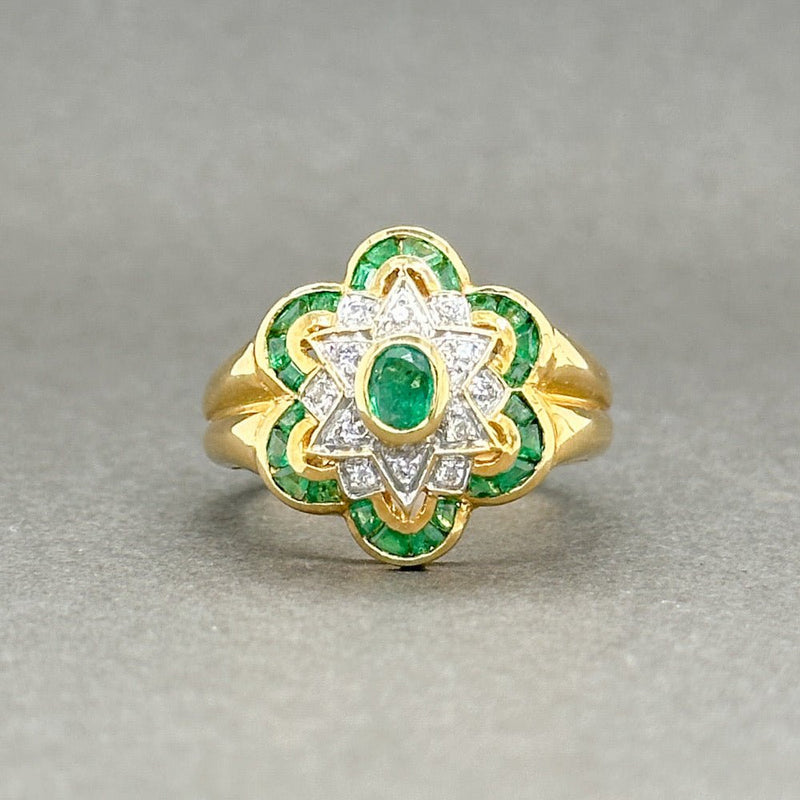 Estate 18K Y Gold 1.08ctw Emerald & 0.16ctw H-I/SI1-2 Diamond Ring - Walter Bauman Jewelers