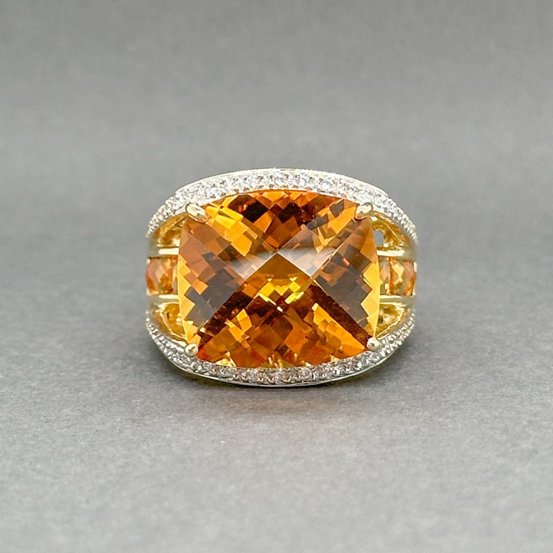 Estate 18K Y Gold 14.89ctw Citrine & 0.36ctw G - I/VS2 - SI2 Diamond Cocktail Ring - Walter Bauman Jewelers