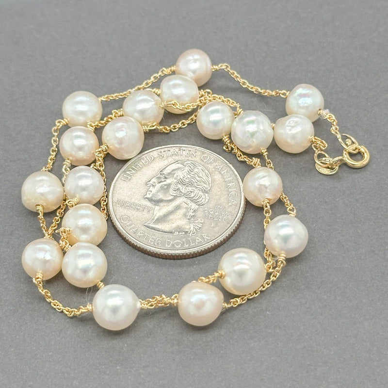 Estate 18K Y Gold 20” Pearl Tincup Necklace - Walter Bauman Jewelers