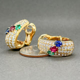 Estate 18K Y Gold 2.14ctw Multi-Gemstone & 1.86ctw G-H/SI1-2 Diamond Huggie Earrings - Walter Bauman Jewelers