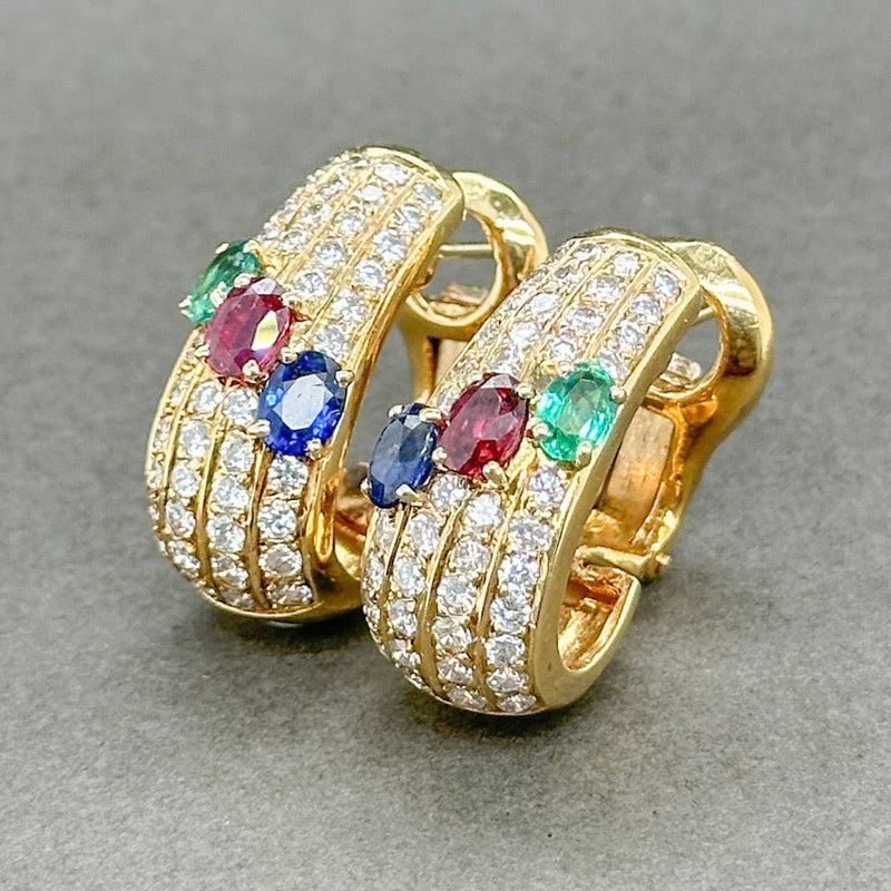 Estate 18K Y Gold 2.14ctw Multi-Gemstone & 1.86ctw G-H/SI1-2 Diamond Huggie Earrings - Walter Bauman Jewelers