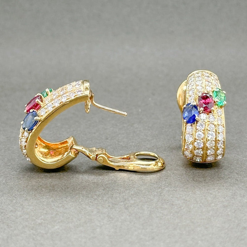 Estate 18K Y Gold 2.14ctw Multi-Gemstone & 1.86ctw G-H/SI1-2 Diamond Huggie Earrings - Walter Bauman Jewelers