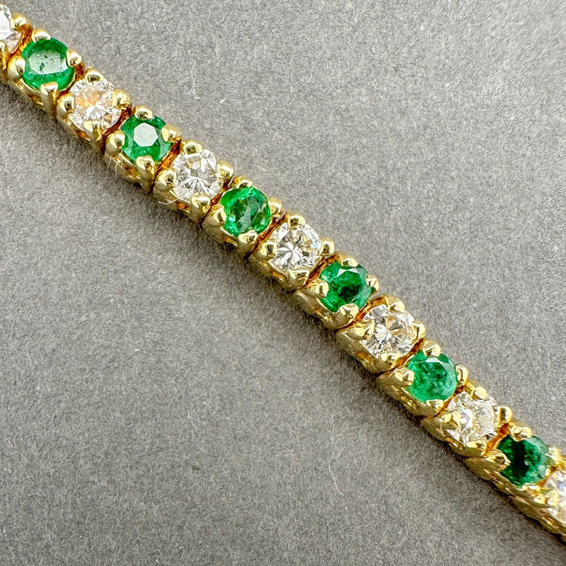 Estate 18K Y Gold 2.24ctw Emerald & 2.29ctw I - J/SI1 - 2 Diamond Line Bracelet - Walter Bauman Jewelers