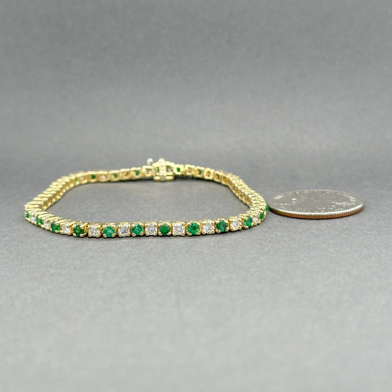 Estate 18K Y Gold 2.24ctw Emerald & 2.29ctw I - J/SI1 - 2 Diamond Line Bracelet - Walter Bauman Jewelers