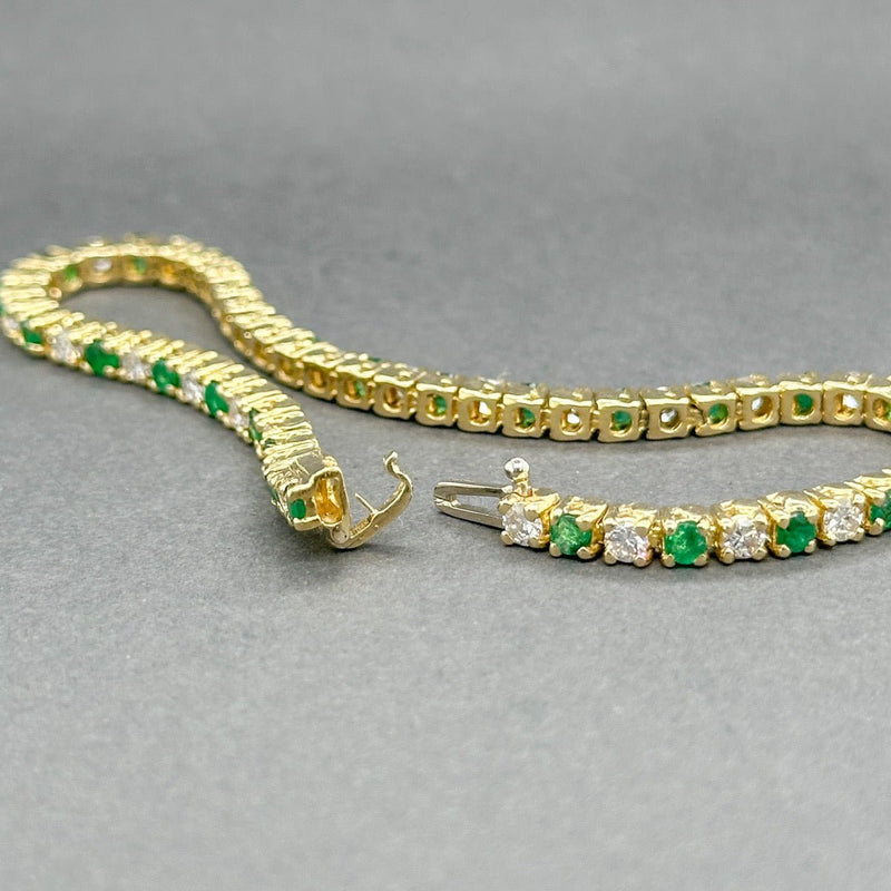 Estate 18K Y Gold 2.24ctw Emerald & 2.29ctw I - J/SI1 - 2 Diamond Line Bracelet - Walter Bauman Jewelers