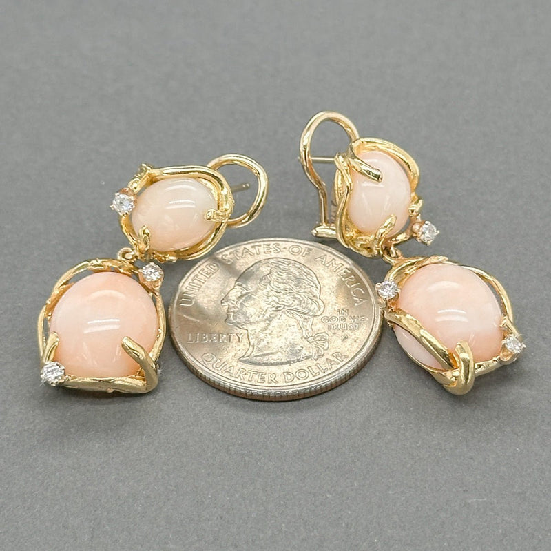 Estate 18K Y Gold 23.71ctw Coral & 0.17ctw H - I/SI1 - 2 Diamond Earrings - Walter Bauman Jewelers