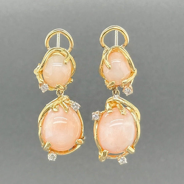 Estate 18K Y Gold 23.71ctw Coral & 0.17ctw H - I/SI1 - 2 Diamond Earrings - Walter Bauman Jewelers