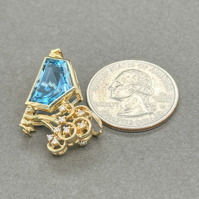 Estate 18K Y Gold 3.35ct Blue Topaz & 0.10ctw G-H/SI1-2 Diamond Pin/Pendant - Walter Bauman Jewelers